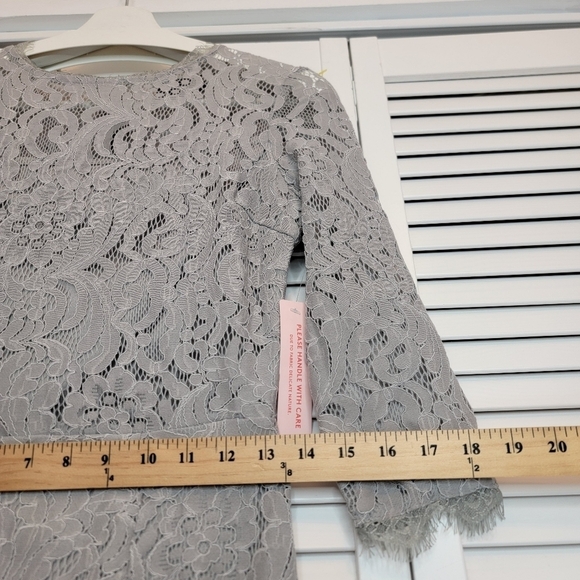 VICI Shift Dress Gray Cotton Lace Eyelet Embark In Style Women's Small High Neck - Picture 13 of 15